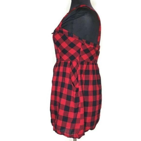 Faith 21 Red & Black Plaid Nova Check Buffalo Plaid Sleeveless Dress 1X fall - Picture 4 of 5